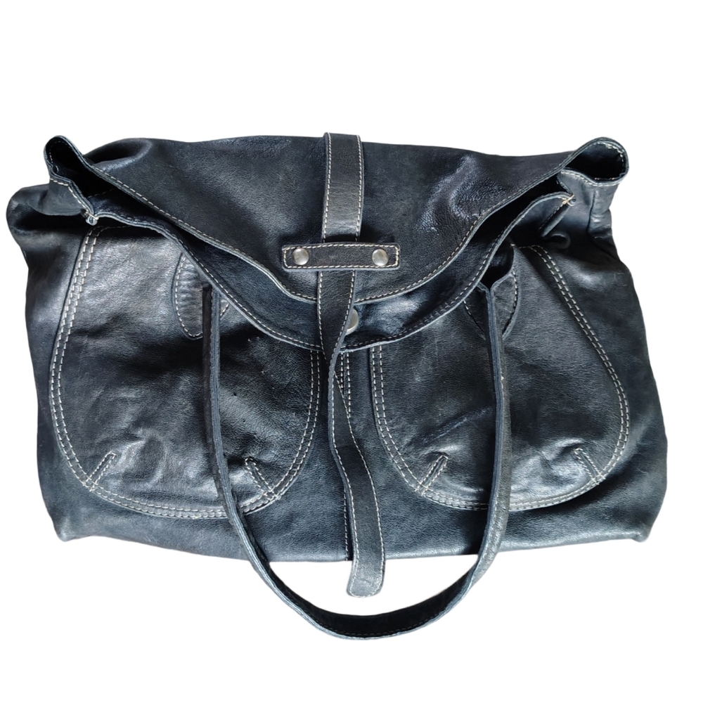 Renato Minelli Elegant Black Distressed Leather Tote Bag